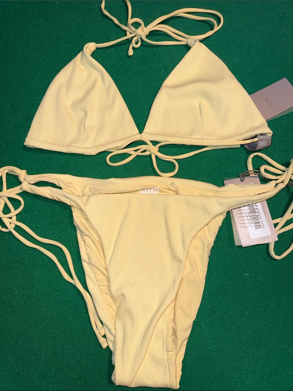 Kith Yellow Ribbed Tie Bikini Set